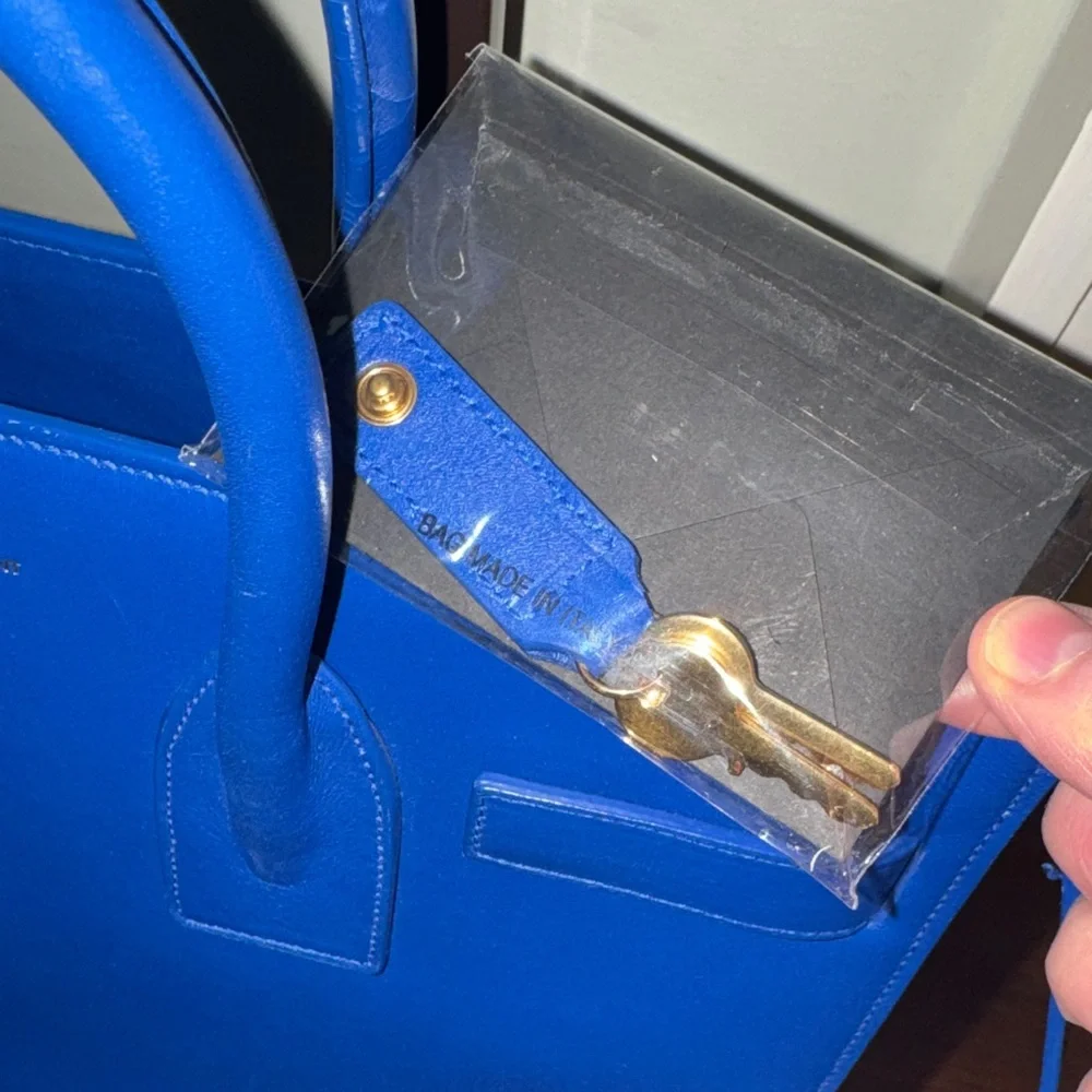 Saint Laurent Paris Electric Blue Leather Satchel with Gold Hardware Medium